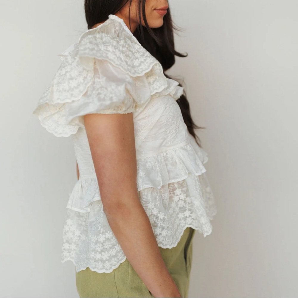 Pink Ruffle Lace Peplum Blouse - Picture 8 of 9